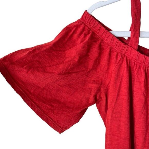 Velvet by Graham & Spencer Top Cold Shoulder Slub Cotton in Rust Red L - Picture 5 of 7